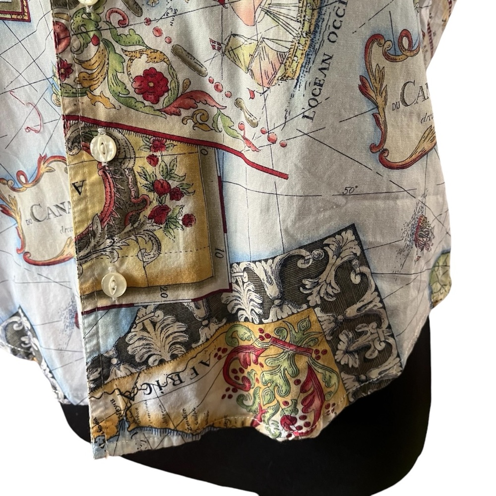 Vintage map print button up shirt short sleeve SP - Picture 8 of 13